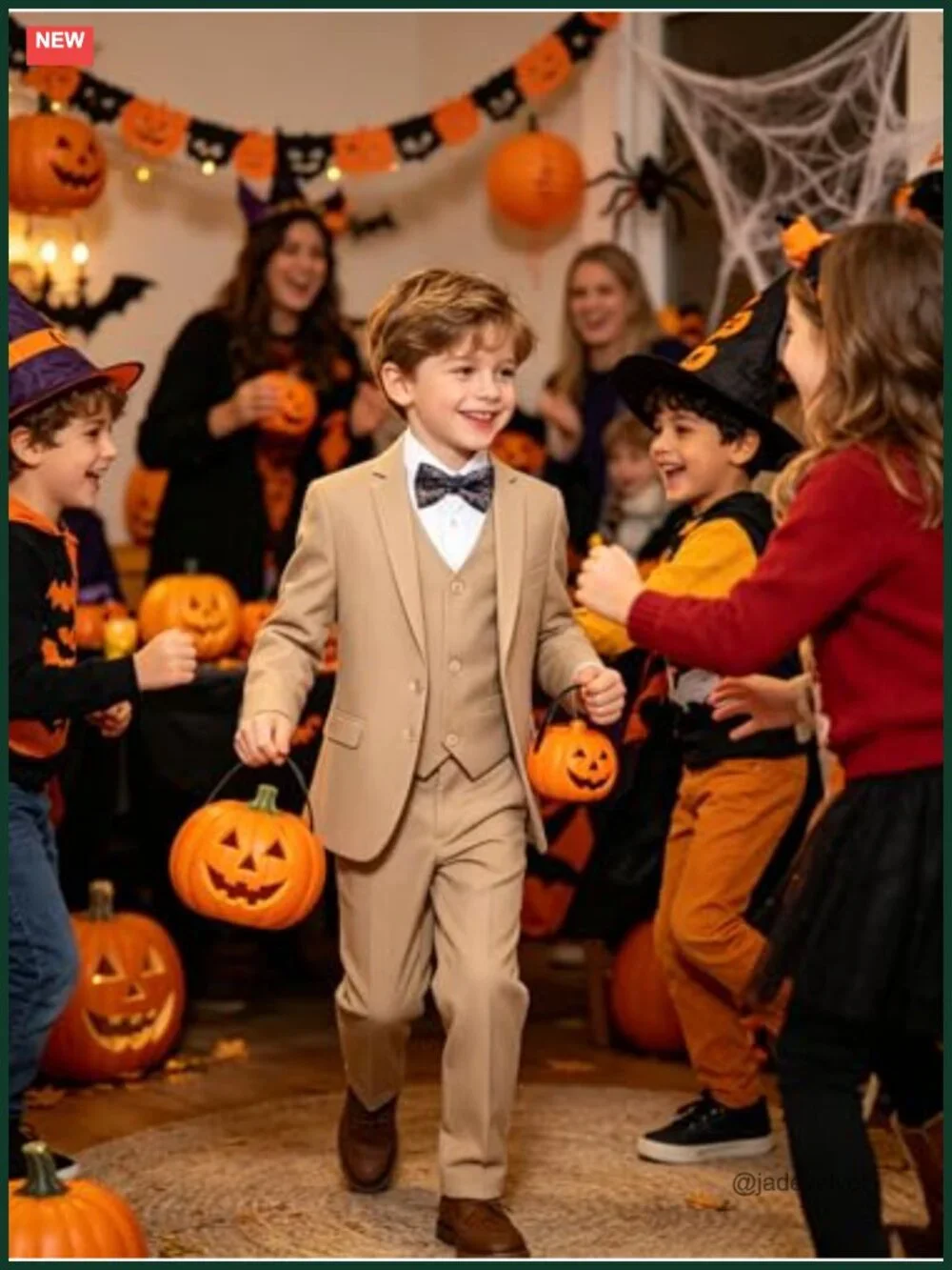 Boys' 5-Piece Formal Suit Set Slim Fit Tuxedo Jacket Vest Pants Shirt Bowtie